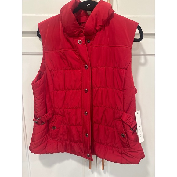 Tribal Jackets & Blazers - Tribal Poppy Red Quilted Puffer Vest Snap Front Side Buckles XL casual preppy